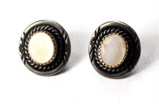 Sterling Silver Pink MOP Signed PN Oval Earrings 19mm x 18mm