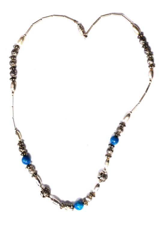 Silver Plate Bead Blue Glass 13mm 18" Necklace