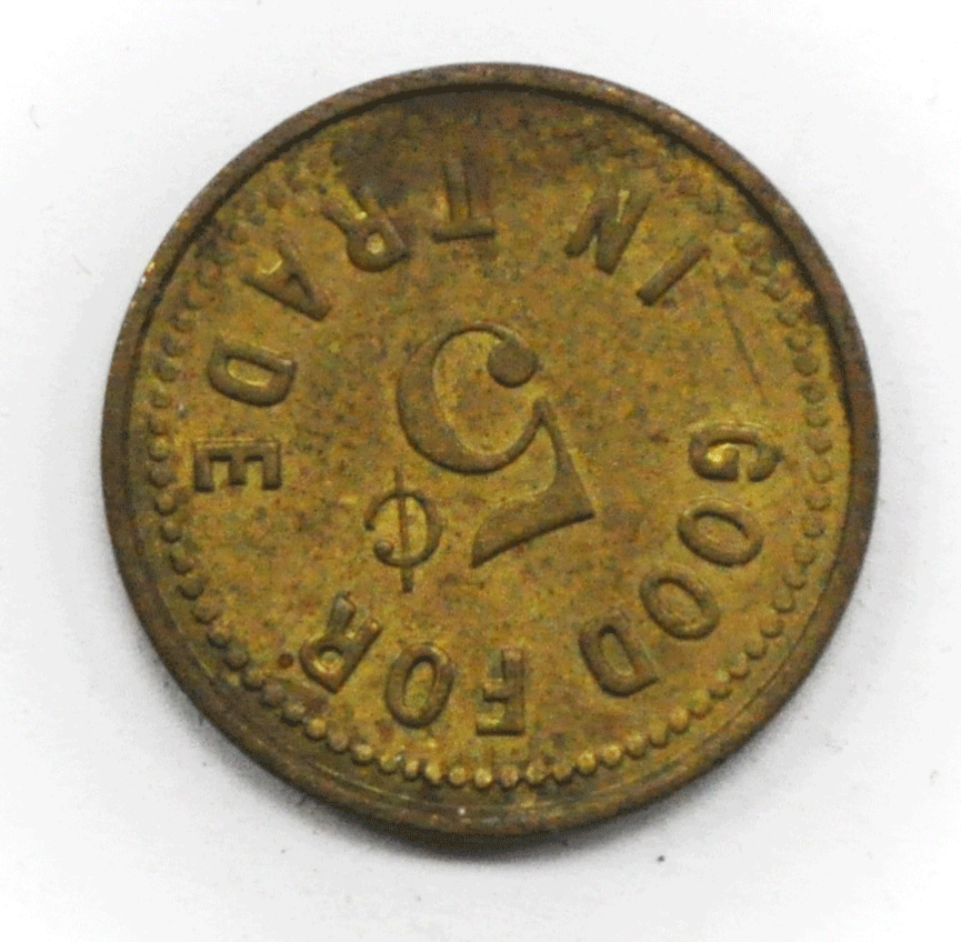 Tom Wright Trade Token Springfield Illinois 5c  322 East Jefferson St. 21mm