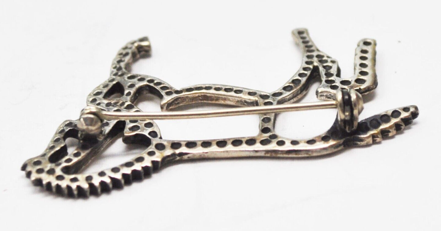 Sterling Silver Horse Outline Brooch Pin Dotted Reverse 52mm x 33mm