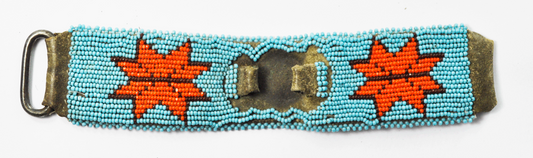 Leather Blue & Orange Small Beaded Watch Bracelet Wide Strap 41mm 8" 10mm Lugs