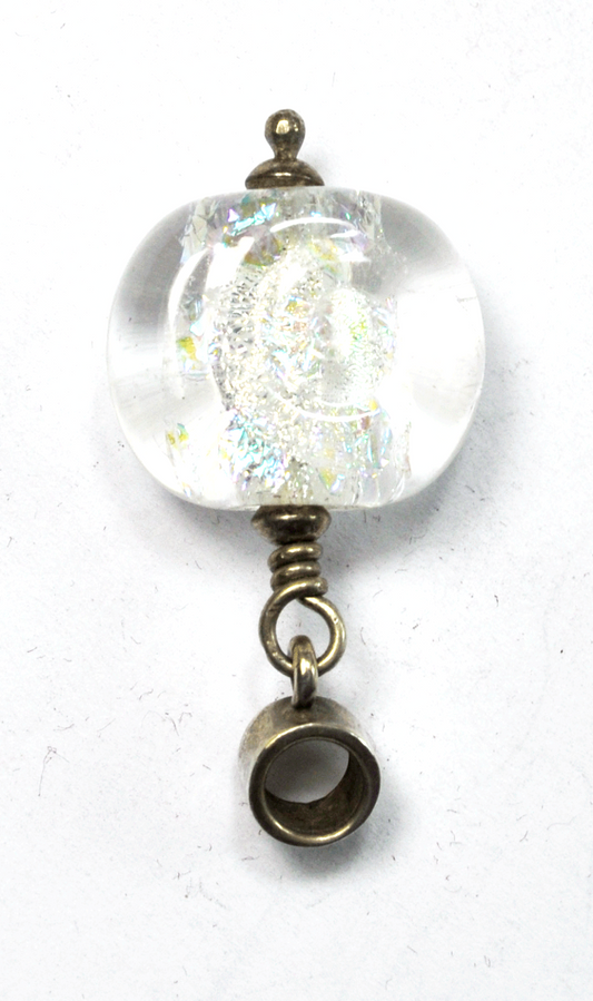 Sterling Silver Glass Iridescent Metallic Swirl Pendant Dangle Charm 1-5/8"
