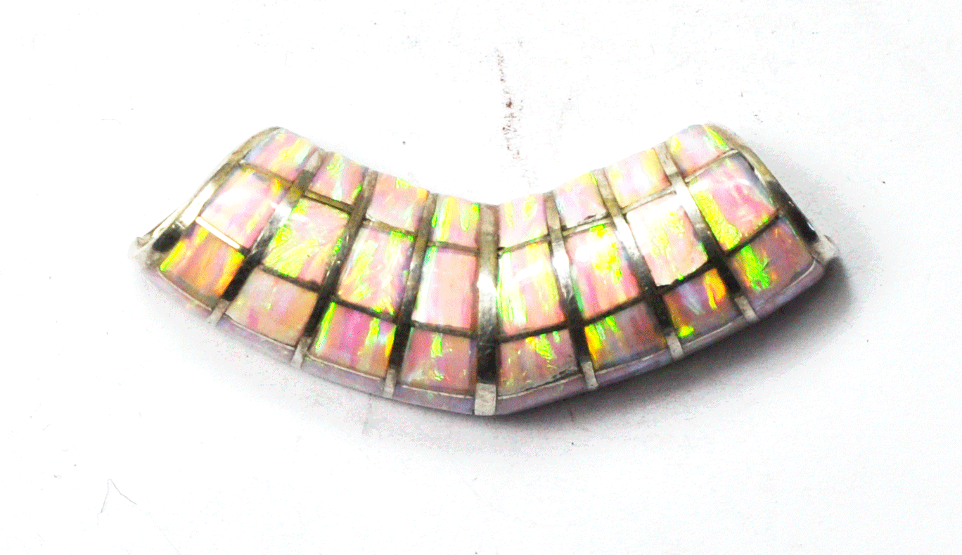 Sterling Silver Beautiful Pink Fire Opal Inlay Slider Pendant 1-7/8" 15mm