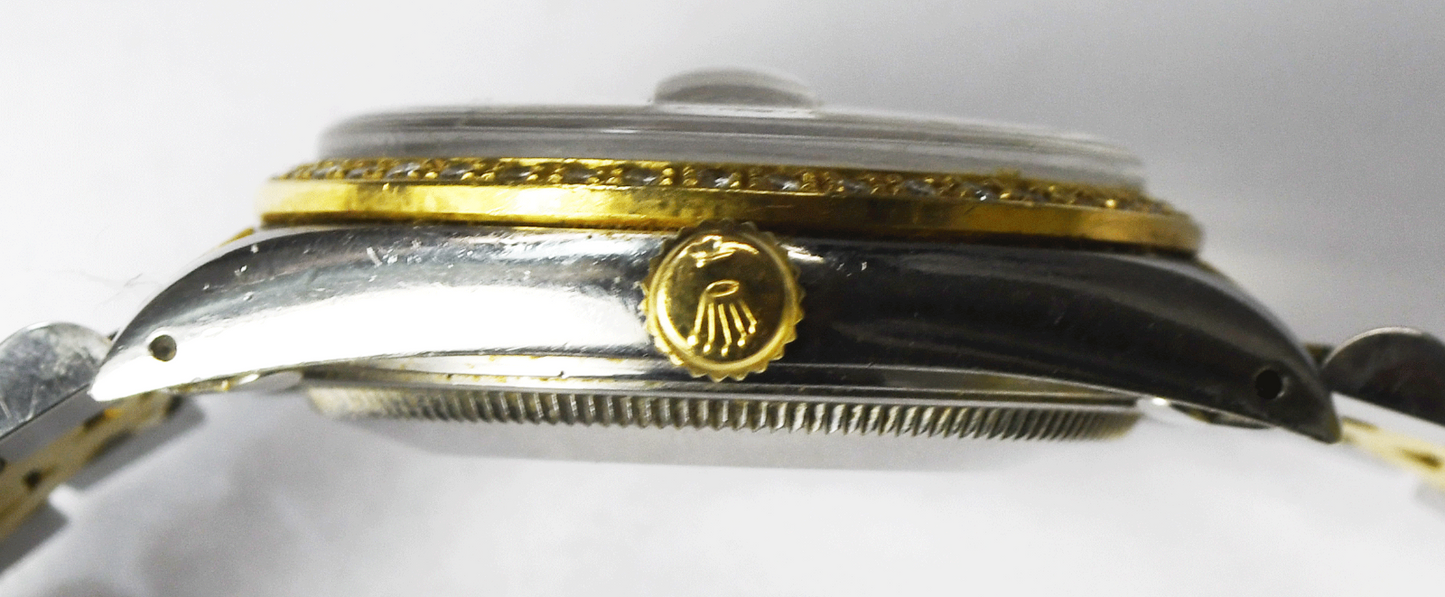1986 Men's Rolex Datejust 15053 Silver Stick Dial 34mm Diamond Bezel 18k