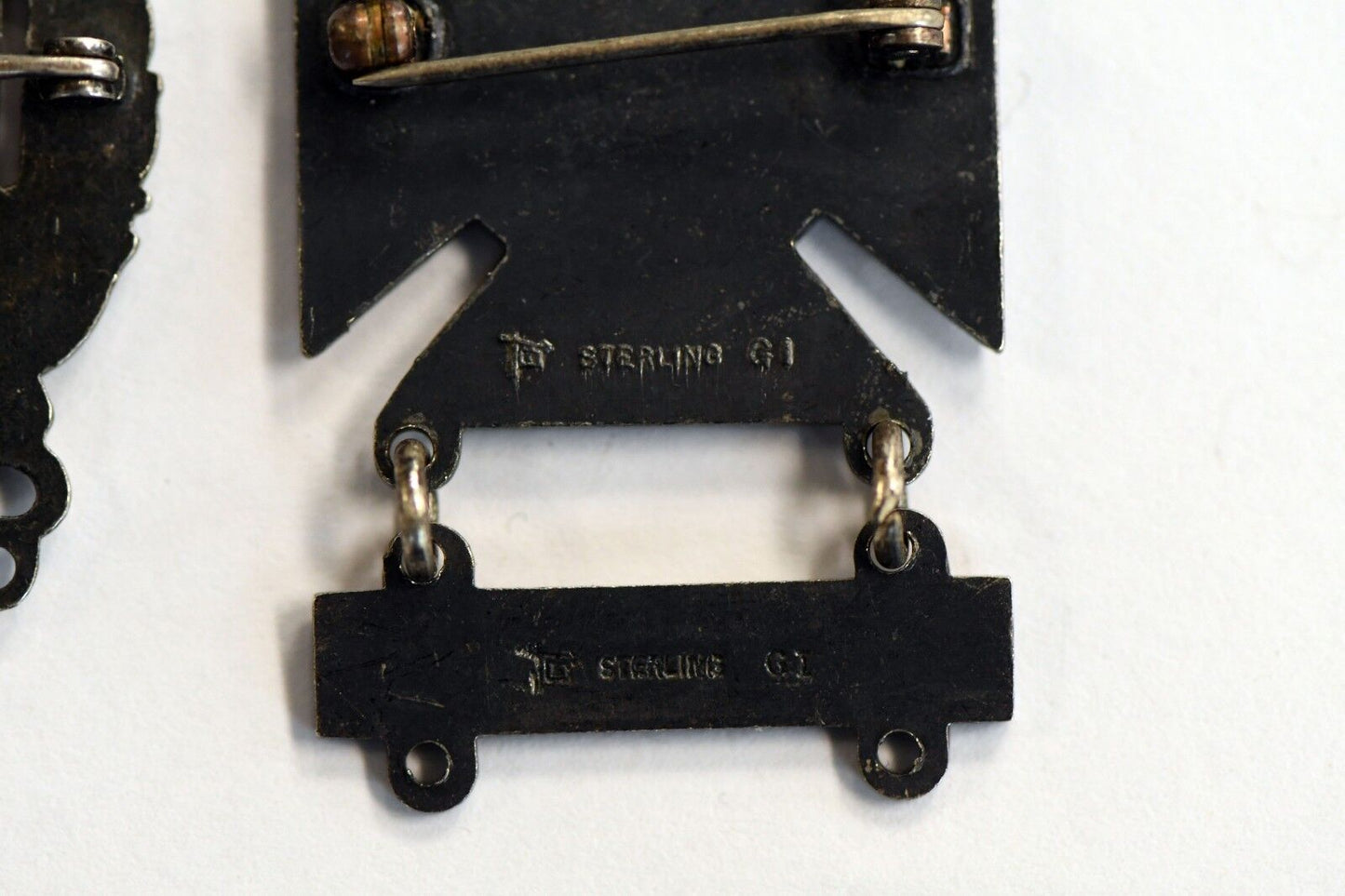 Set of 2 WWII Era Bell Trading Post Rifle Sterling Marksman Pin Cross Medals