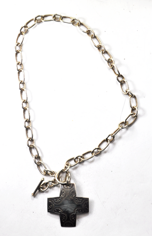 Sterling Silver Virtuosity 1.5" Cross N0557 Toggle 8mm 17" Necklace