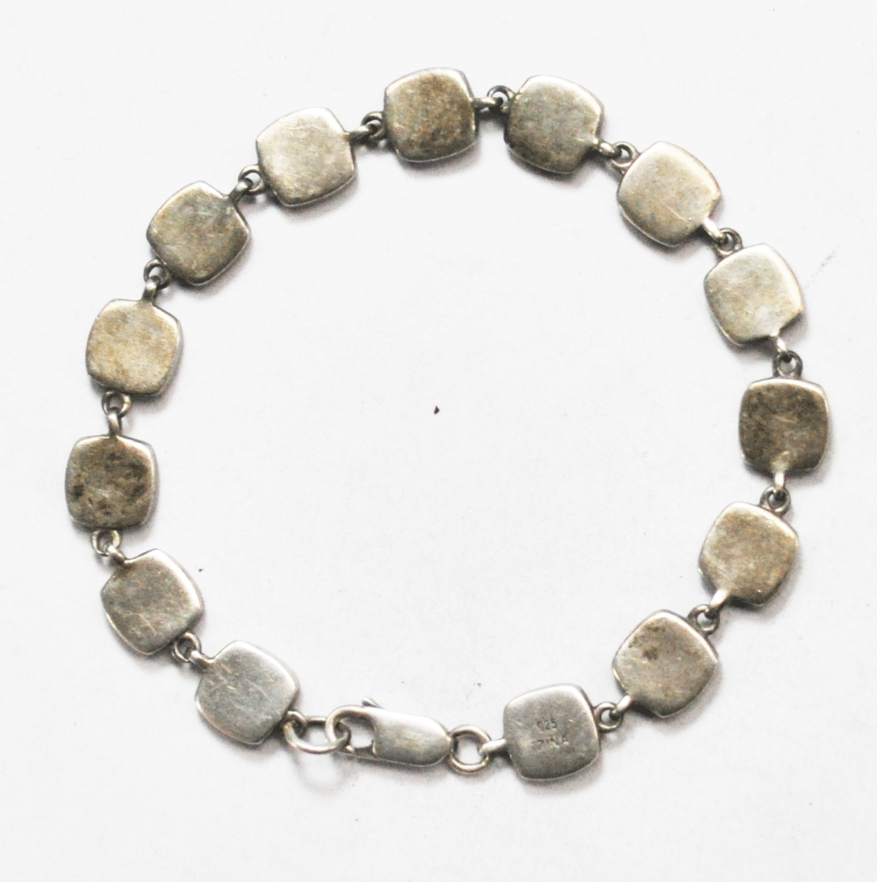 Sterling Silver Zina Square Etched Squares Link 8mm Chain Bracelet 7"  17.1g