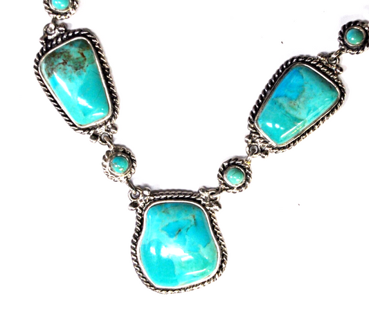 Sterling Silver Compressed Turquoise 24mm Toggle Necklace 18"