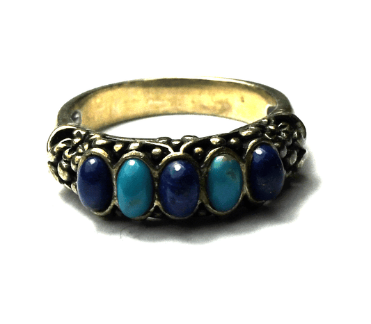 Sterling Silver Carolyn Pollack Turquoise Lapis Ring 7mm Size 8-1/4