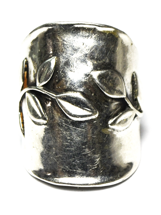 Sterling Or Paz Leaf Vine Branch Large Shield Ring 28mm Size 9-1/2