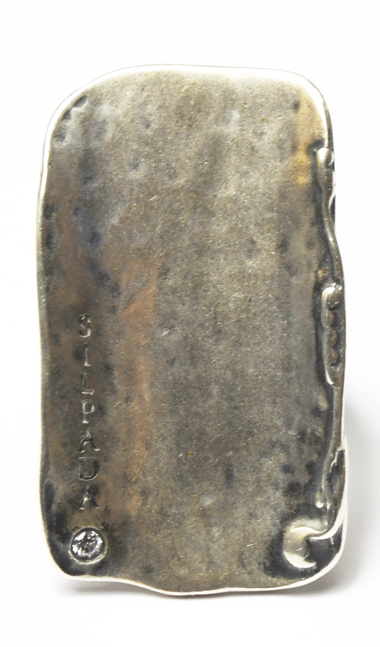 Sterling Silver Silpada R1999 Hammered Rectangular CZ Ring 35mm Size 8