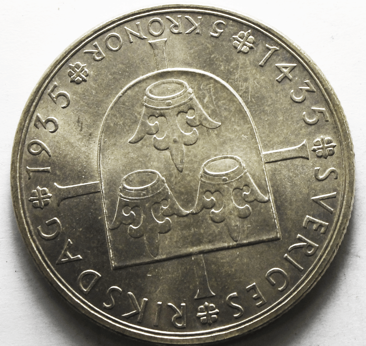 1935 G Sweden 5 Kronor Silver Coin KM# 806