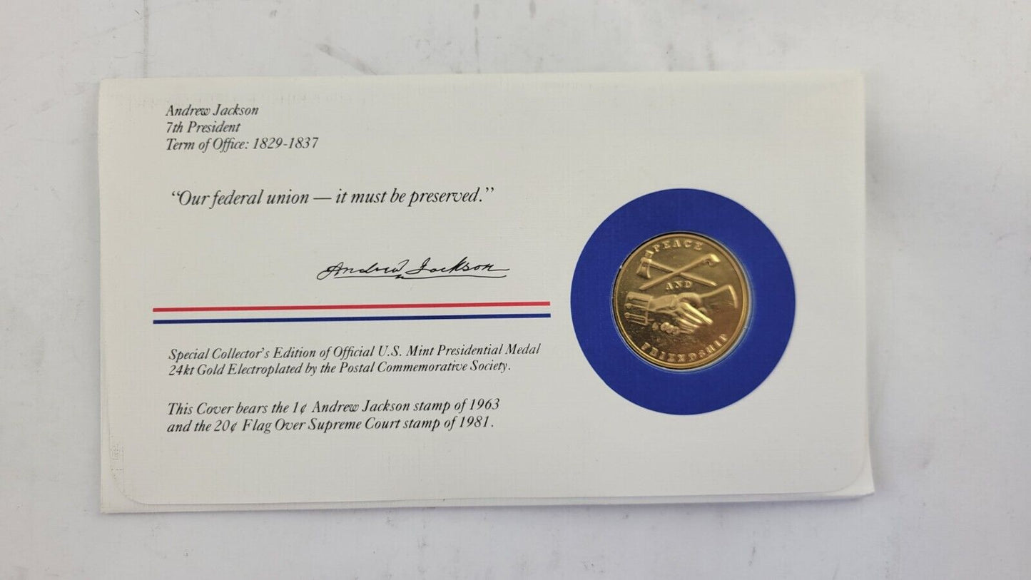 Andrew Jackson Presidential Covers Medal Postal Commemorative Society Gold Plate