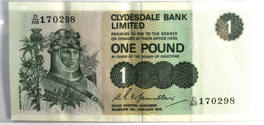 1975 Scottsdale Clydesdale Bank One Pound Banknote D/AB 170298