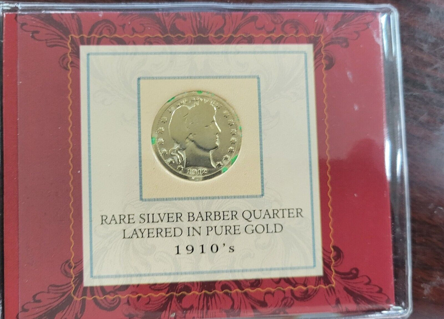 1910's Silver Barber Quarter Layered In Pure Gold - 1912