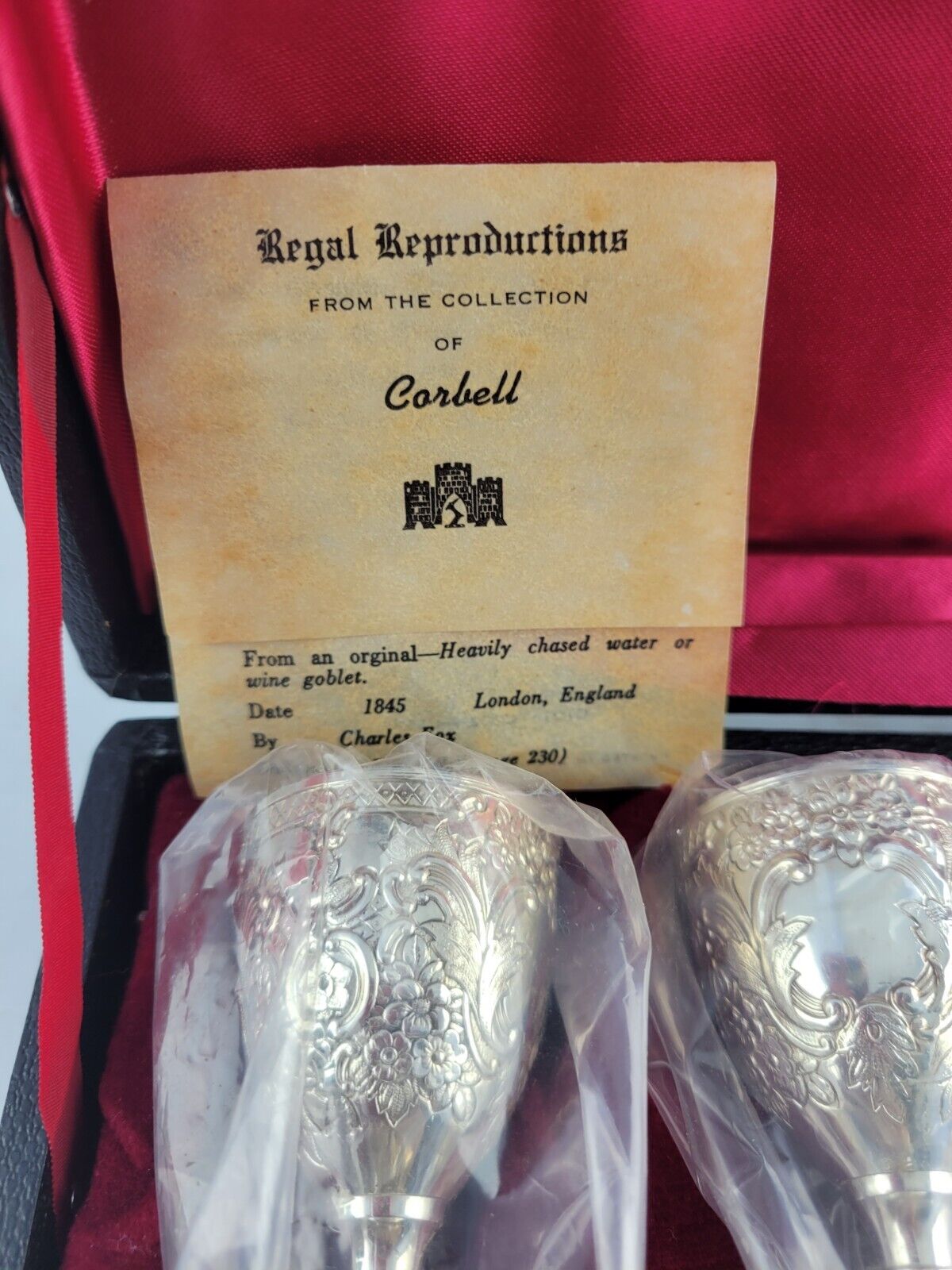 Regal Reproductions Set Of 4 Silver Plated Mini Wine Goblets Boxed Corbell