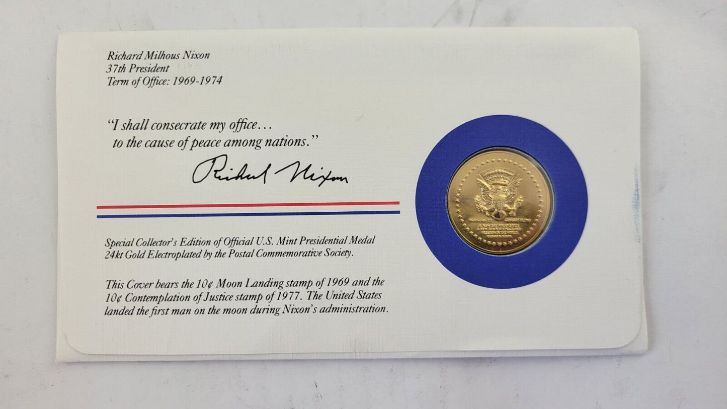 Richard Nixon Presidential Covers Medal Postal Commemorative Society Gold Plated