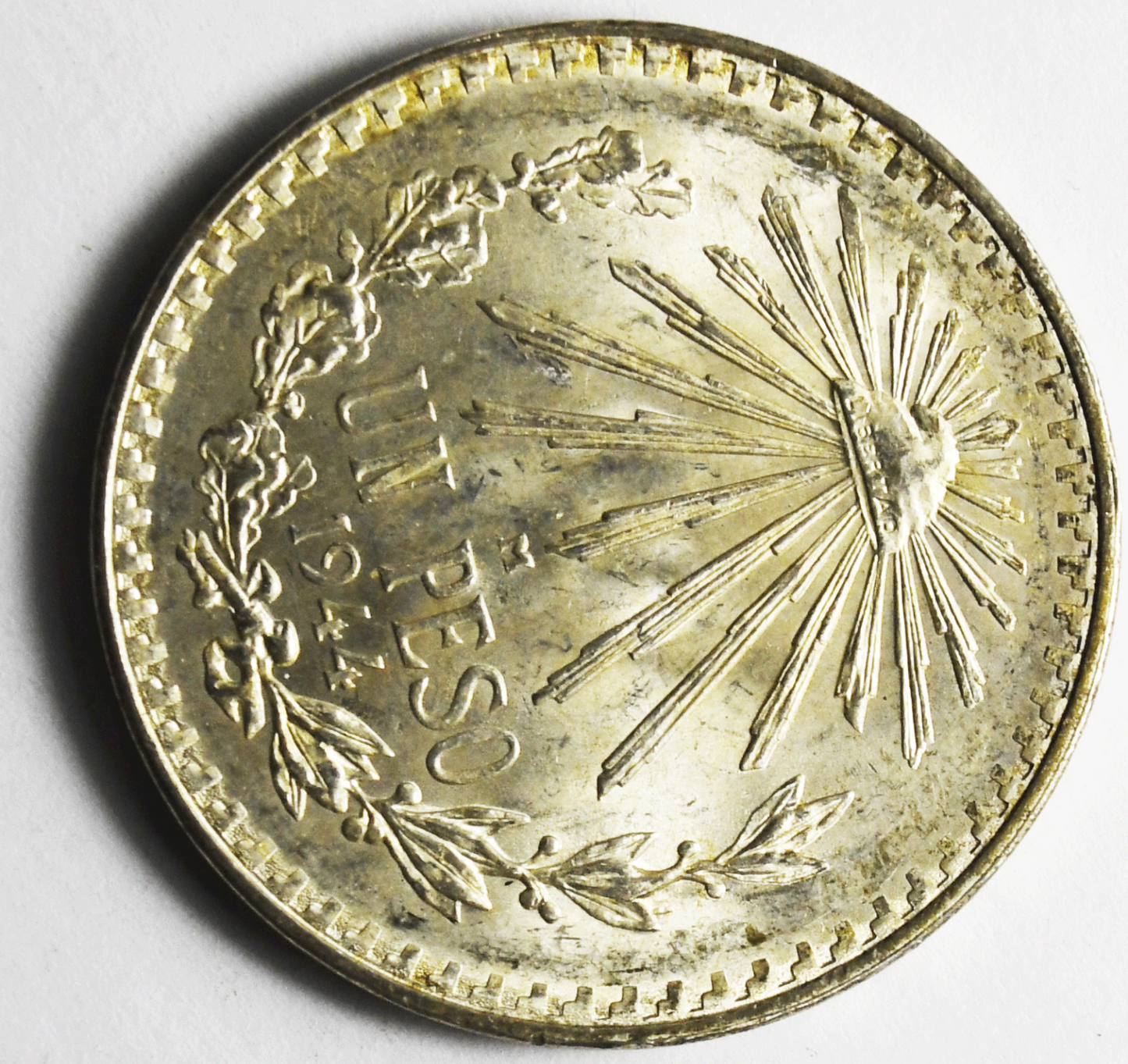 1944 Mexico Silver One Peso Uncirculated Coin KM#45