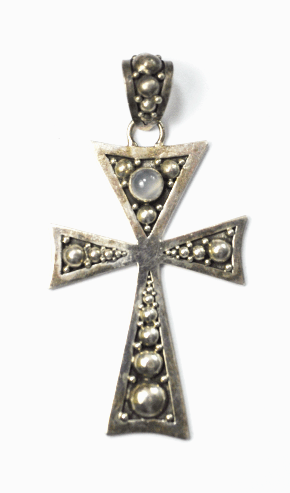 Sterling Suarti Bali BA Dot Bubble Rutilated Quartz Large Cross Pendant 2-3/4"