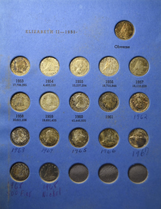 1937-68 Canada Silver Ten Cents Dime Set in Book 36 No Duplicated