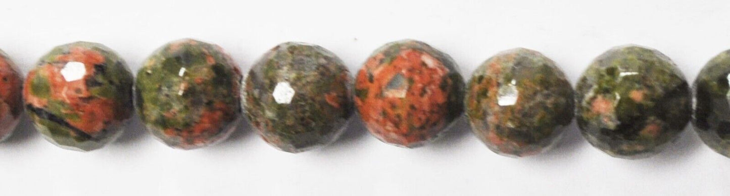 Sterling 8mm Unakite Bead 30mm Red Jasper Faceted Stones Bead 17.5" Necklace