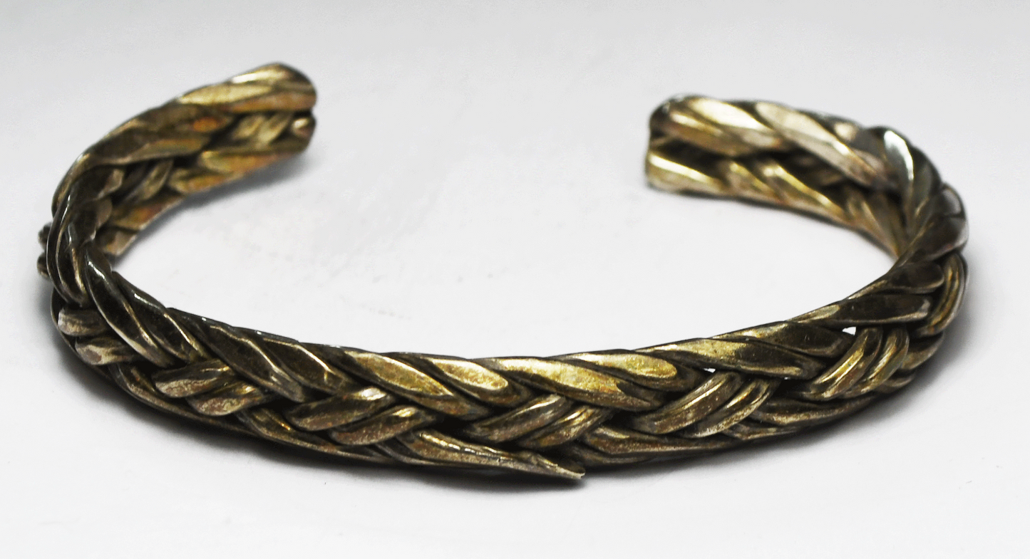 Sterling Silver Heavy Solid Basket Weave Cuff Bracelet 10mm 6-3/4" Wrist 45g