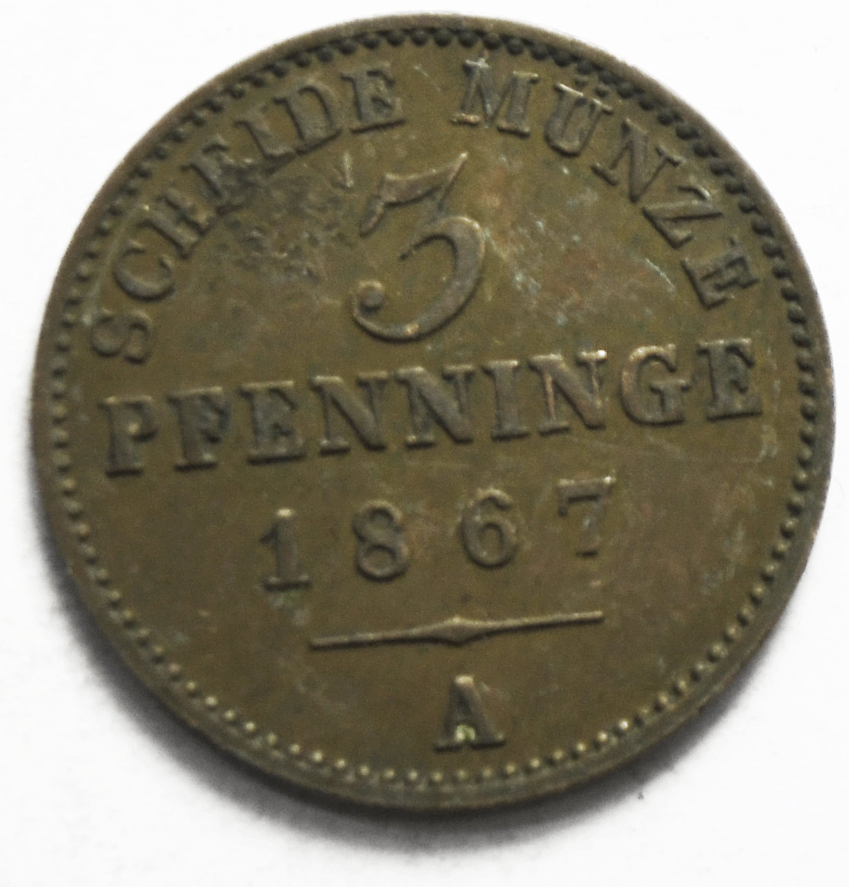 1867 A German States Prussia 3 Three Pfennig KM# 482