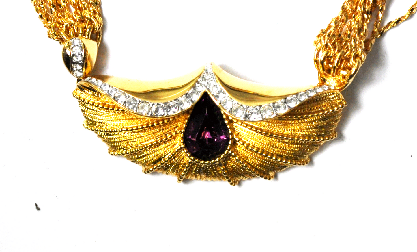 Gold Tone Costume Jewelry Purple Crystal Multi Strand Necklace 21mm 16-3/4"