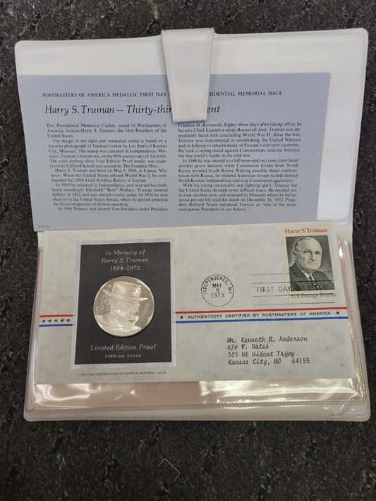 1973 Postmasters Of America Harry S Truman Independence MO. Franklin Mint