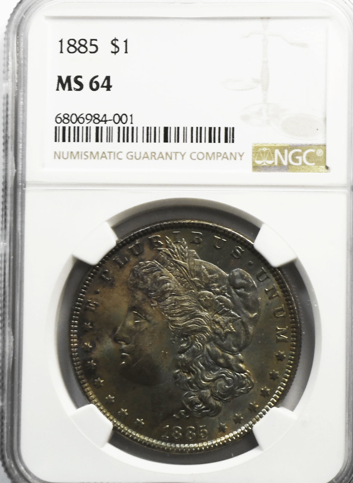 1885 $1 Morgan Silver Dollar MS64 NGC Uncirculated Philadelphia Rainbow Toned