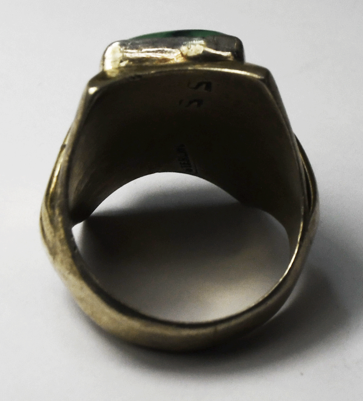 Sterling SS Green Turquoise Concave Edge Ring 22mm Size 10