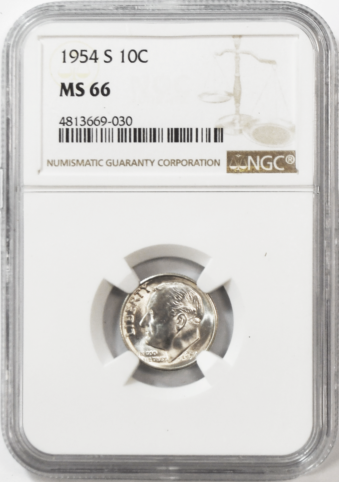 1954 S 10c Roosevelt Silver Dime Ten Cents NGC MS66 BU San Francisco