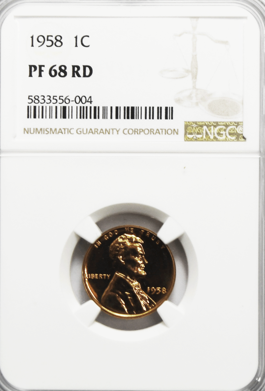 1958 1c Proof Lincoln Wheat Cent One Penny NGC PF68 RD Gem Uncirculated