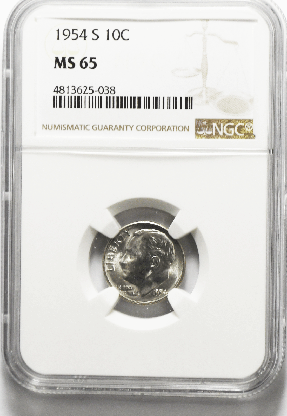 1954 S 10c Roosevelt Silver Dime Ten Cents NGC MS65 BU San Francisco