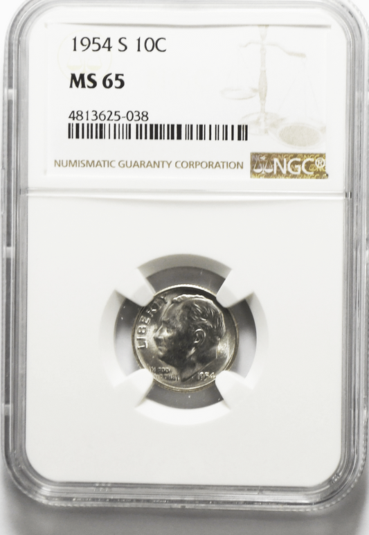 1954 S 10c Roosevelt Silver Dime Ten Cents NGC MS65 BU San Francisco