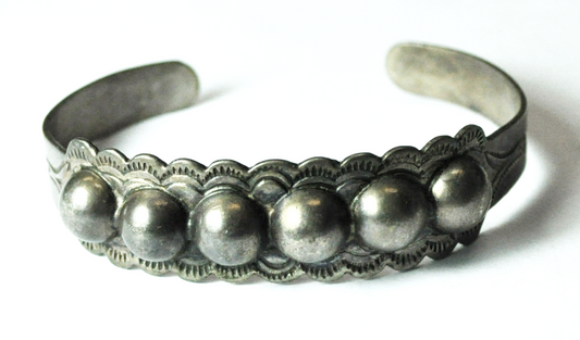 Antique Coin Silver IH Domed Six Peapod Bracelet 16mm 6-3/4" Wrist