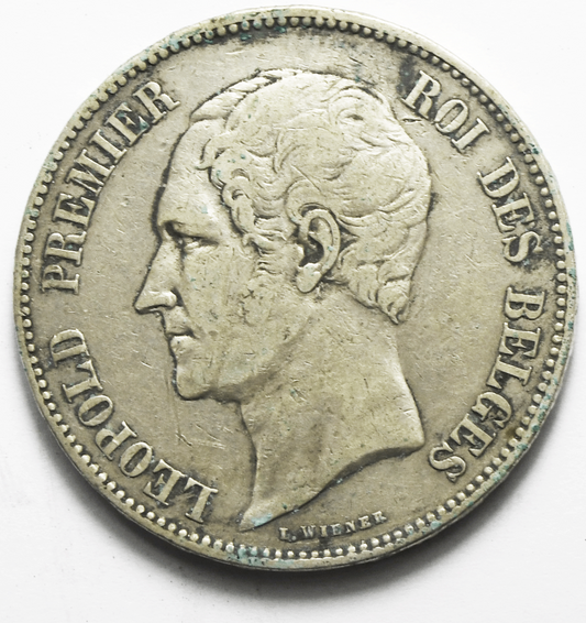 1849 Belgium 5 Francs Silver Coin KM# 17