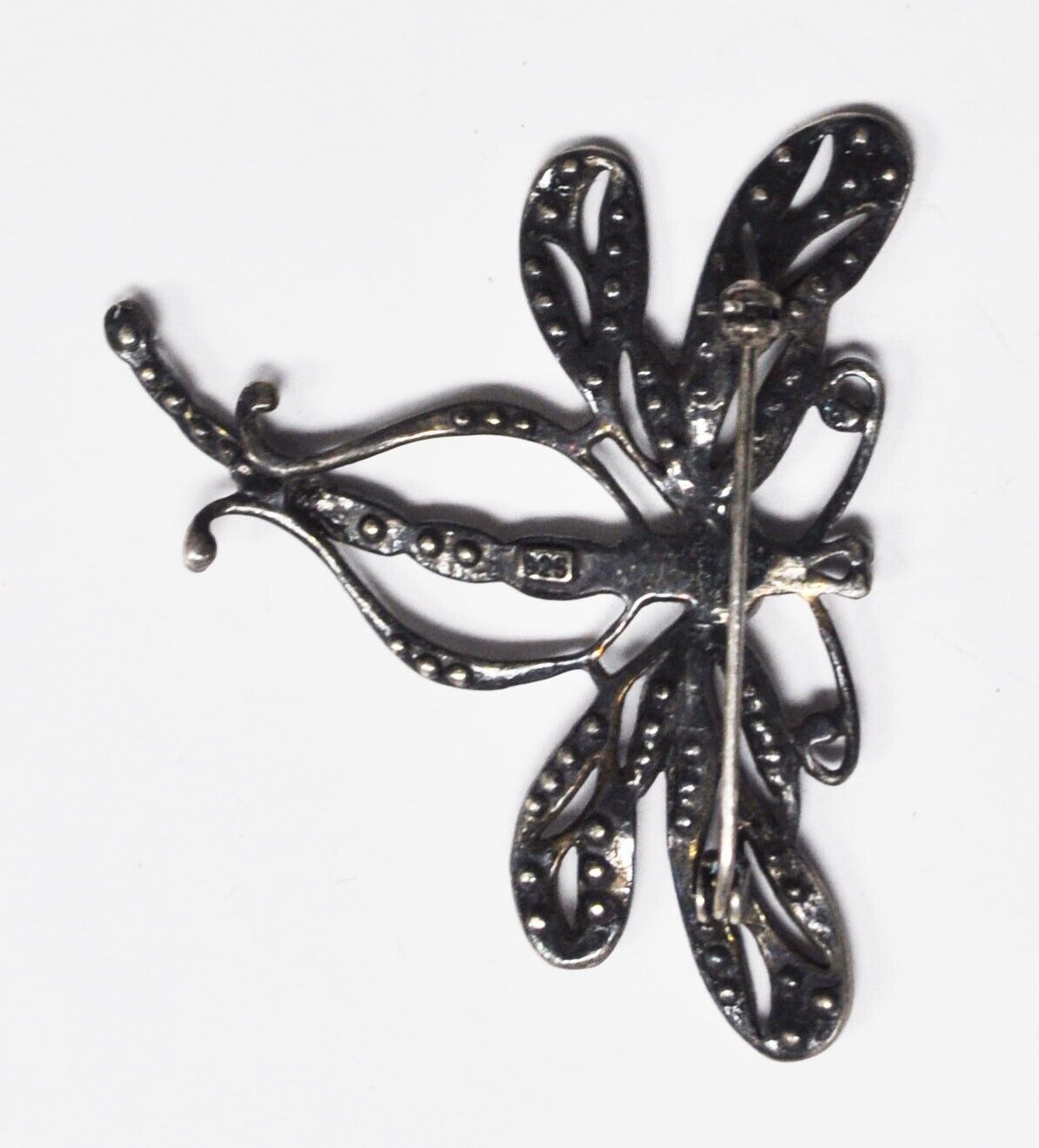 Sterling Silver CZ Butterfly Brooch Pin Filigree 47mm x 52mm