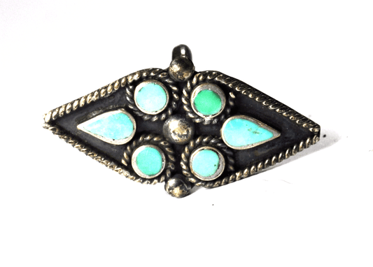 Antique Sterling Silver Turquoise Dot Cluster Triangular Ring 32mm Size 2