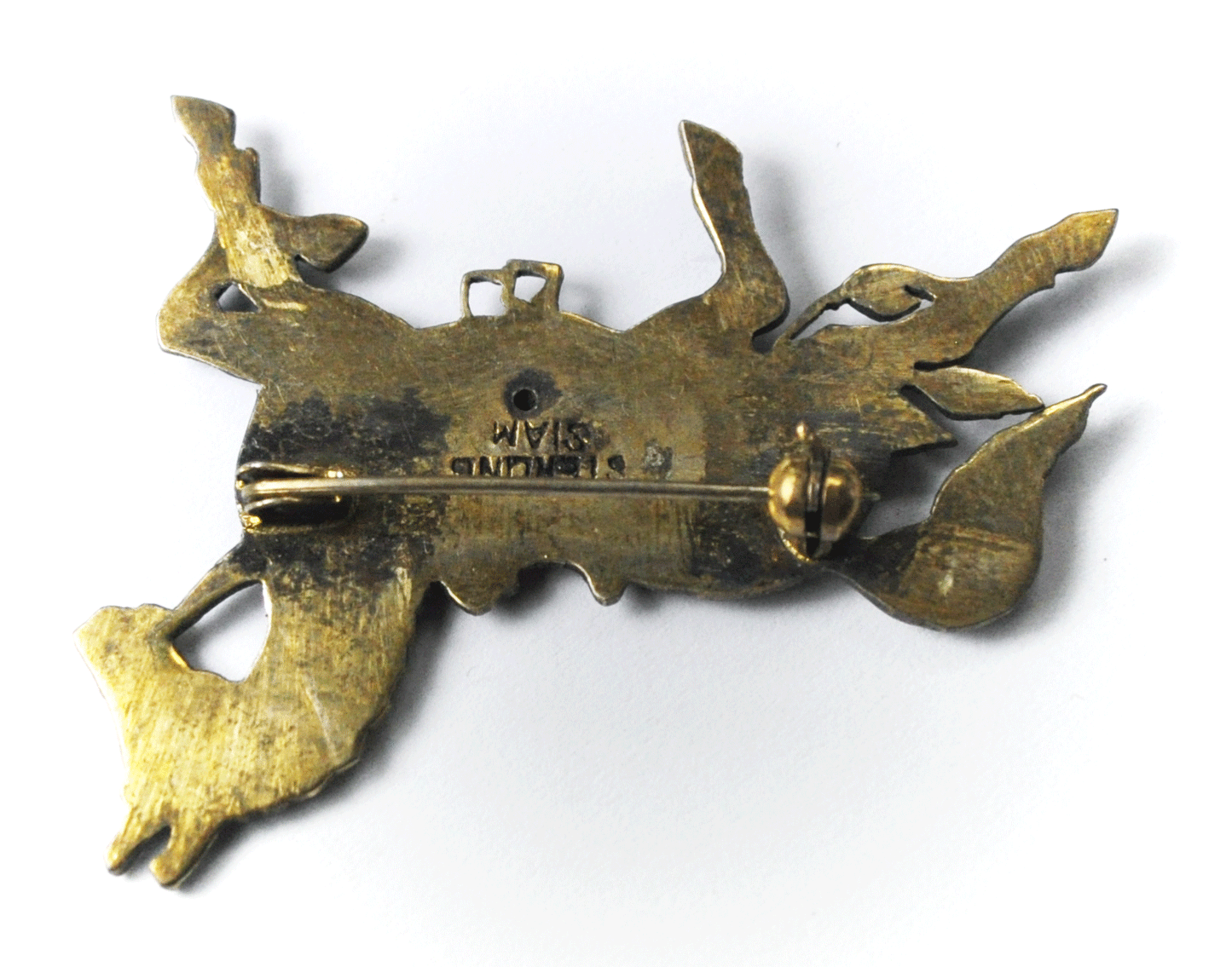 Sterling Siam Black Enamel Horse Brooch Pin 2" x 1-1/2"