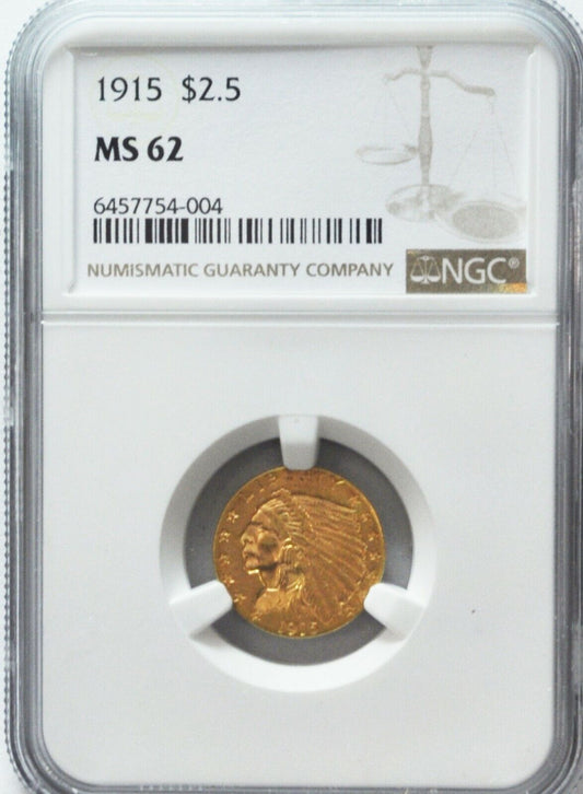 1915 $2.5 Indian Head Quarter Eagle Gold Philadelphia NGC MS62 Uncirculated