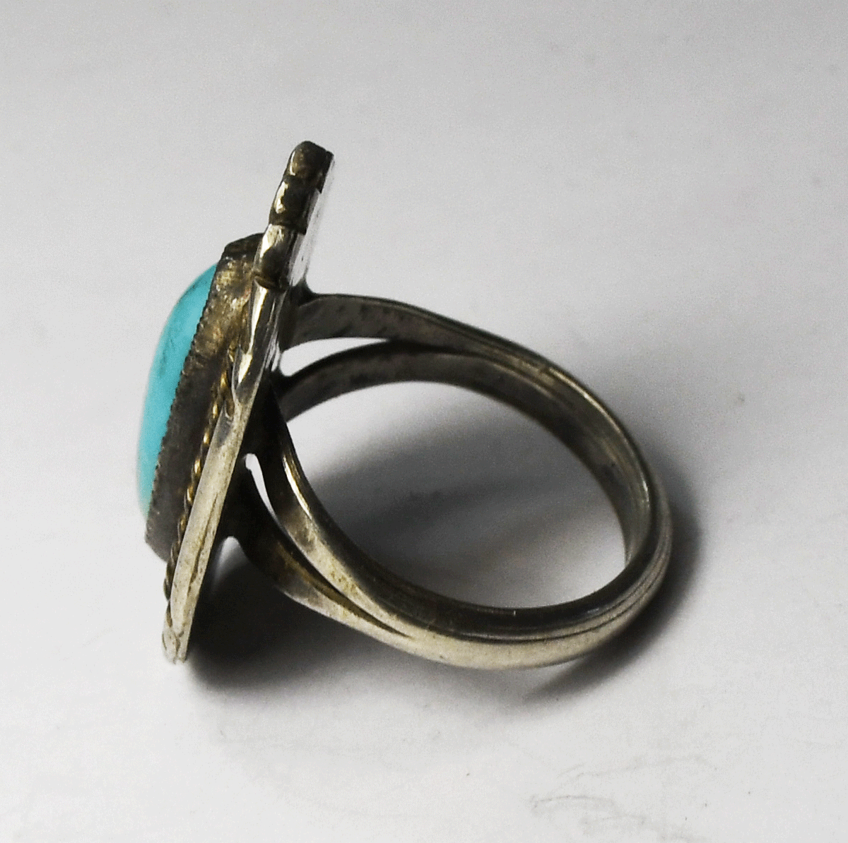 Sterling Silver Antique Turquoise Ovoid Ring 26mm Size 6-3/4