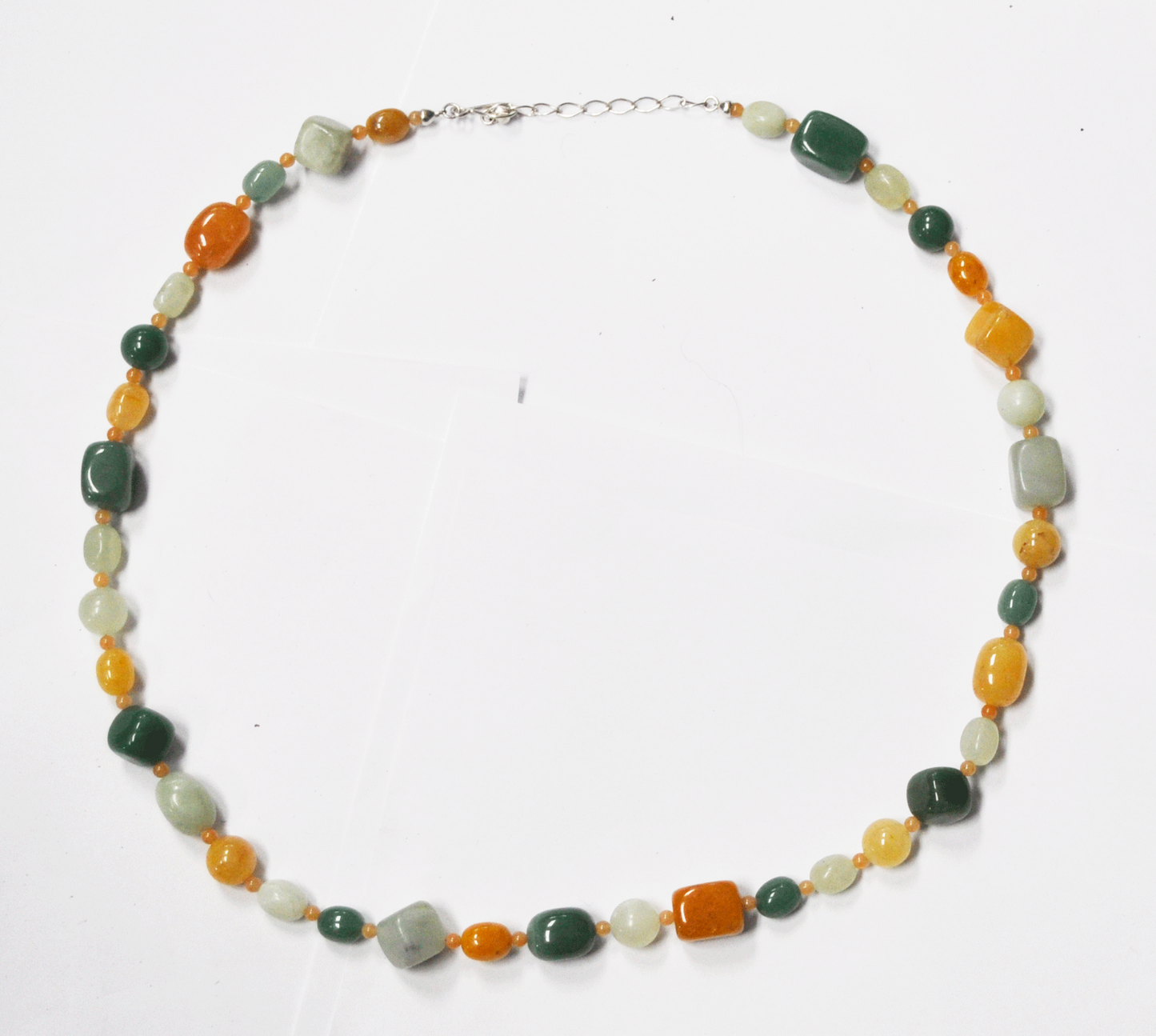 Sterling Silver Desert Rose Green Orange Bead Necklace 16mm 33" Heavy