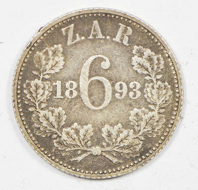 1893 6P South Africa Silver Six Pence KM#4 Only 96,000 Minted